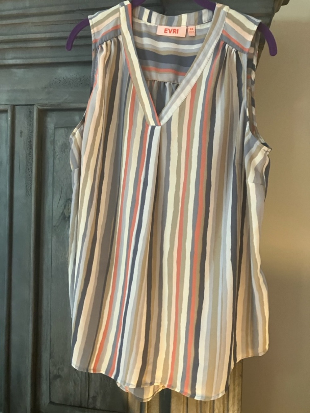 EVRI Striped V-Neck Sleeveless Camisole in Blue, Cream & Coral